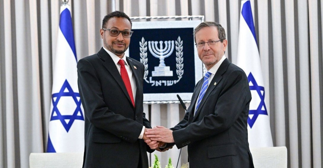 Israeli President Isaac Herzog meets with Somaliland Ambassador Mohamed Hagi, who presented his diplomatic credentials to become Somaliland's first ambassador to a foreign country, at the president's residence in Jerusalem, May 18, 2026. (AA Photo)