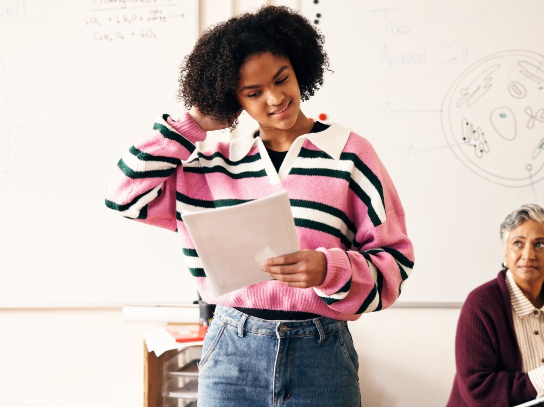 Student participates in an oral assessment as colleges turn to face-to-face evaluations to measure learning in the age of AI. (Shuttersock Photo)