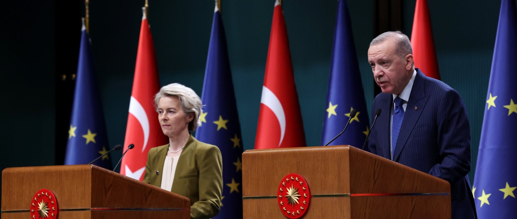 President Recep Tayyip Erdoğan and EU Commission President von der Leyen attend a news conference in Ankara, Türkiye, Dec. 17, 2024. (Getty Images File Photo)