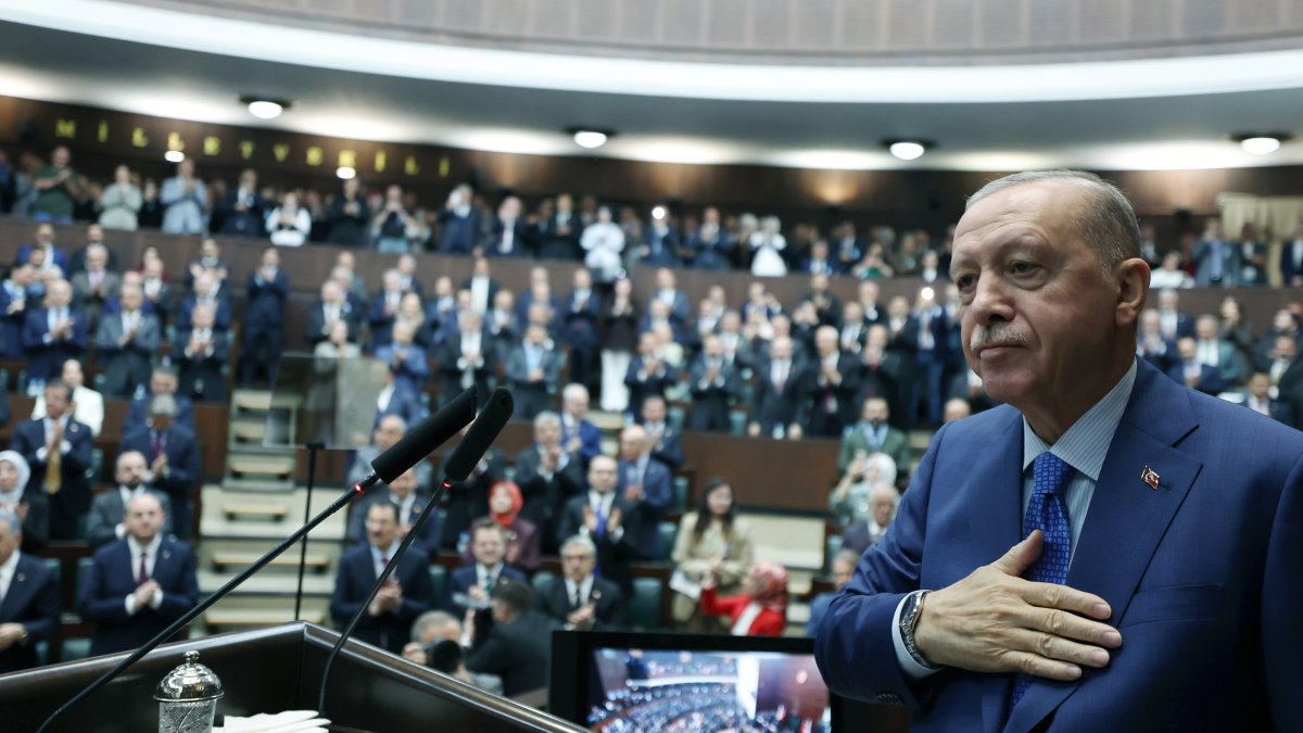 President Recep Tayyip Erdoğan greets AK Party members at the meeting, Ankara, Türkiye, May 20, 2026. (AA Photo)