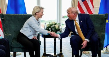 U.S. President Donald Trump shakes hands with European Commission President Ursula von der Leyen, Turnberry, Scotland, Britain, July 27, 2025. (Reuters Photo)