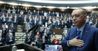 President Recep Tayyip Erdoğan greets AK Party members at the meeting, Ankara, Türkiye, May 20, 2026. (AA Photo)