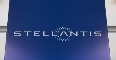 A photograph shows the logo of auto giant Stellantis at the Stellantis Mirafiori plant in Turin, Italy, April 10, 2024. (AFP Photo)