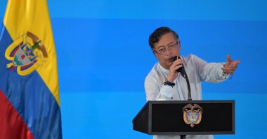 Colombia's President Gustavo Petro speaks during the International Conference on the Just Transition Away from Fossil Fuels in Santa Marta, Colombia, April 28, 2026. (AFP Photo)