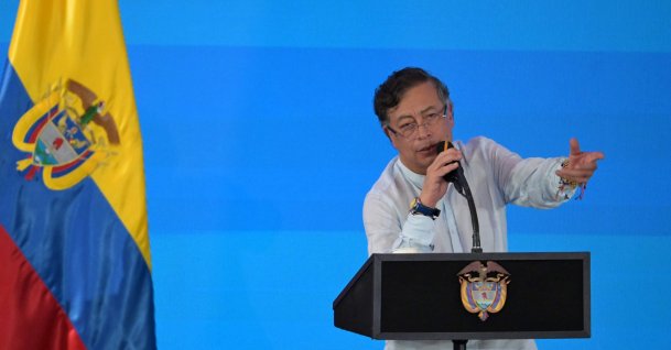 Colombia's President Gustavo Petro speaks during the International Conference on the Just Transition Away from Fossil Fuels in Santa Marta, Colombia, April 28, 2026. (AFP Photo)