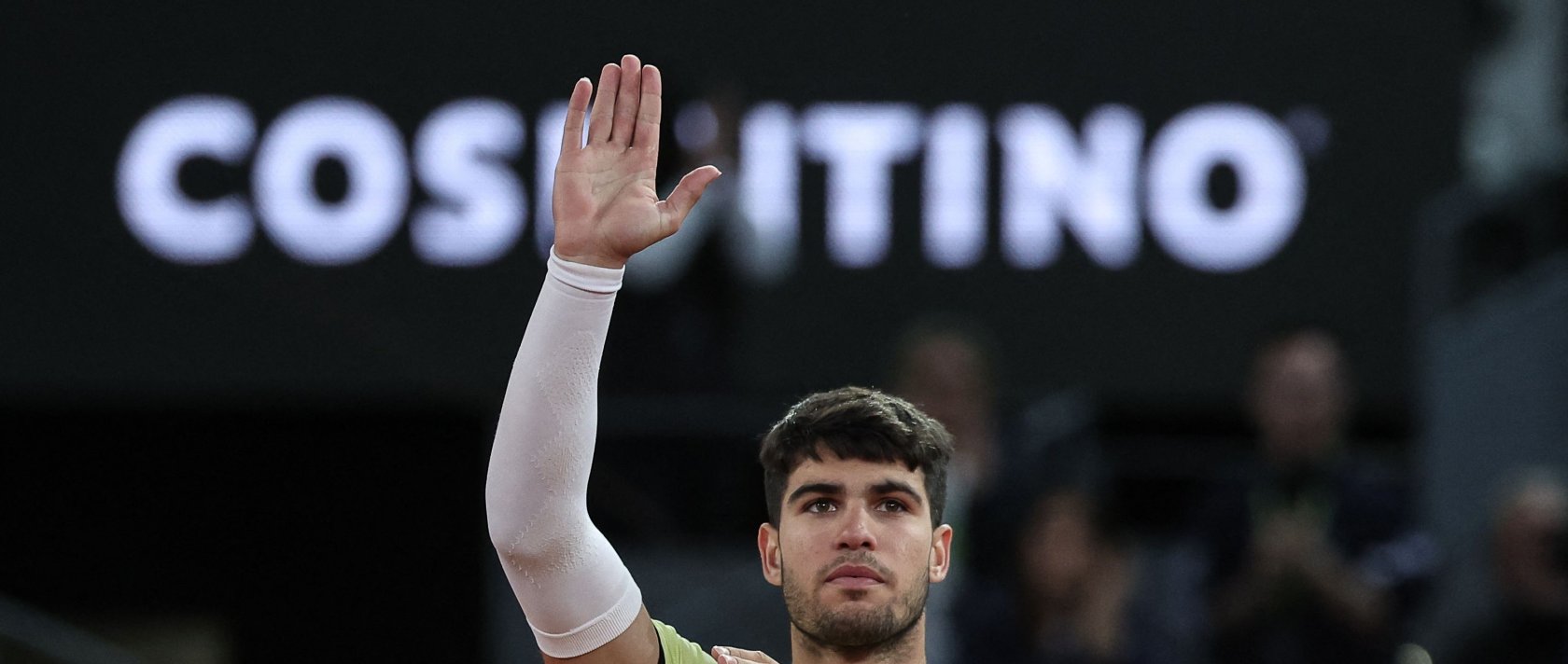 Spain's Carlos Alcaraz gestures after losing against Russia's Andrey Rublev during the 2024 ATP Tour Madrid Open tournament quarter-final tennis match at Caja Magica, Madrid, Spain, May 1, 2024. (AFP Photo)