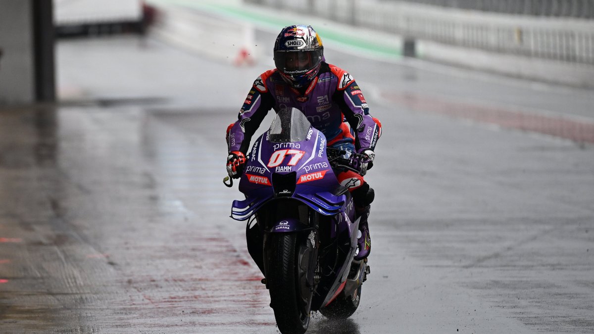 Turkish MotoGP rider Toprak Razgatlioglu of Prima Pramac Yamaha in action during the third free training session of the Motorcycling Grand Prix of Catalonia at the Circuit de Barcelona-Catalunya racetrack in Montmelo, Barcelona, Spain, May 16, 2026. (AA Photo)
