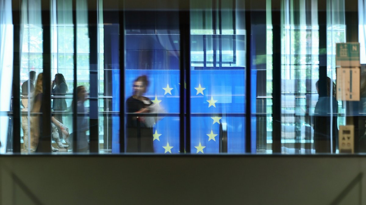 A flag of the European Union is seen at the European Parliament in Strasbourg, France, May 20, 2026. (EPA Photo)