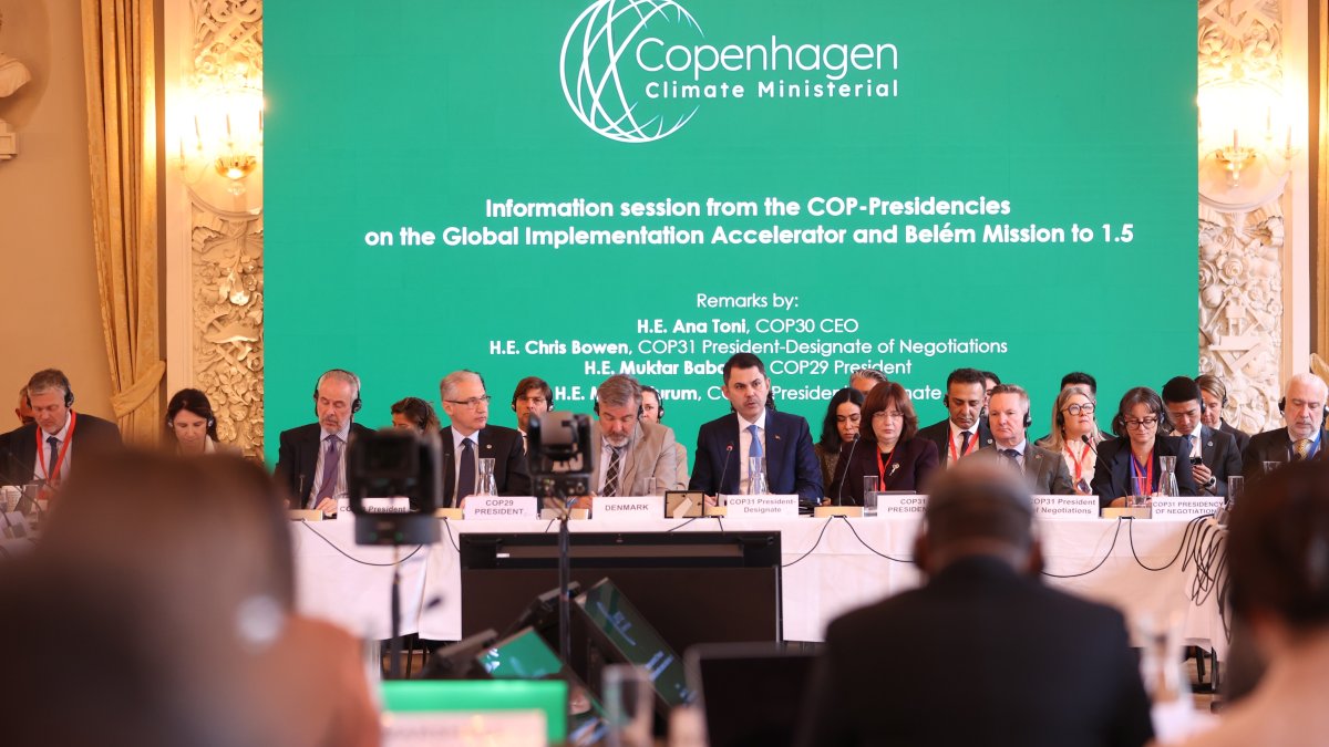 Environment, Urbanization and Climate Change Minister Murat Kurum speaks at at the Copenhagen Climate Ministers Meeting on the upcoming COP31 climate summit in Copenhagen, Denmark, May 21, 2026. (IHA Photo)