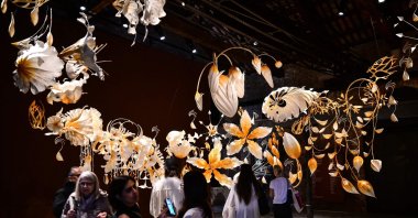 A visitor views “Under the same sky” by Indian artist Ranjani Shettar, at the Indian pavilion during the pre-opening of the 61st Venice Art Biennale, Venice, Italy, May 6, 2026. (AFP Photo)