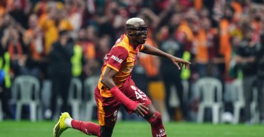 Galatasaray's Victor Osimhen celebrates after scoring during the Süper Lig match against Antalyaspor at RAMS Park, Istanbul, Türkiye, May 9, 2026. (AA Photo)
