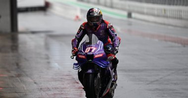 Turkish MotoGP rider Toprak Razgatlioglu of Prima Pramac Yamaha in action during the third free training session of the Motorcycling Grand Prix of Catalonia at the Circuit de Barcelona-Catalunya racetrack in Montmelo, Barcelona, Spain, May 16, 2026. (AA Photo)