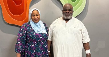 Hadikat Baba Salu and her husband Abdoul Hamid Baba Saliu pose following their medical treatment at a hospital, Antalya, southern Türkiye, May 21, 2026. (AA Photo)