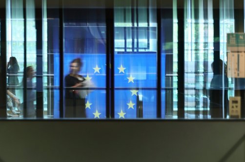 A flag of the European Union is seen at the European Parliament in Strasbourg, France, May 20, 2026. (EPA Photo)