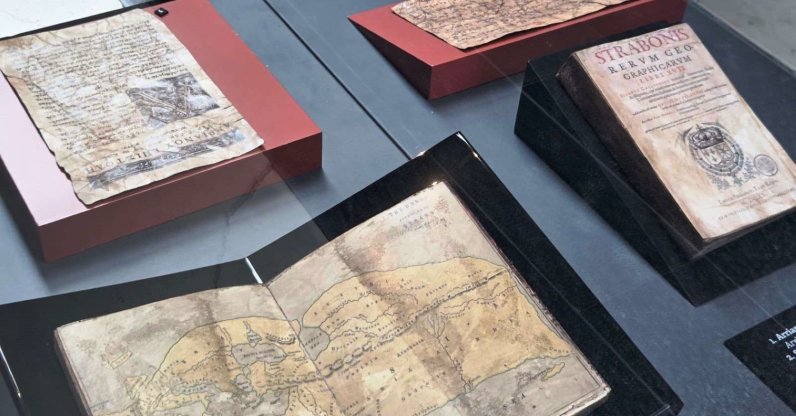 The ancient world’s most important geography encyclopedia, “Strabonis Rerum Geographicarum Libri 17,” written by the ancient Greek geographer and historian Strabo, along with many original geographical works, is on display at the Samsun Museum, Samsun, Türkiye, May 21, 2026. (IHA Photo)
