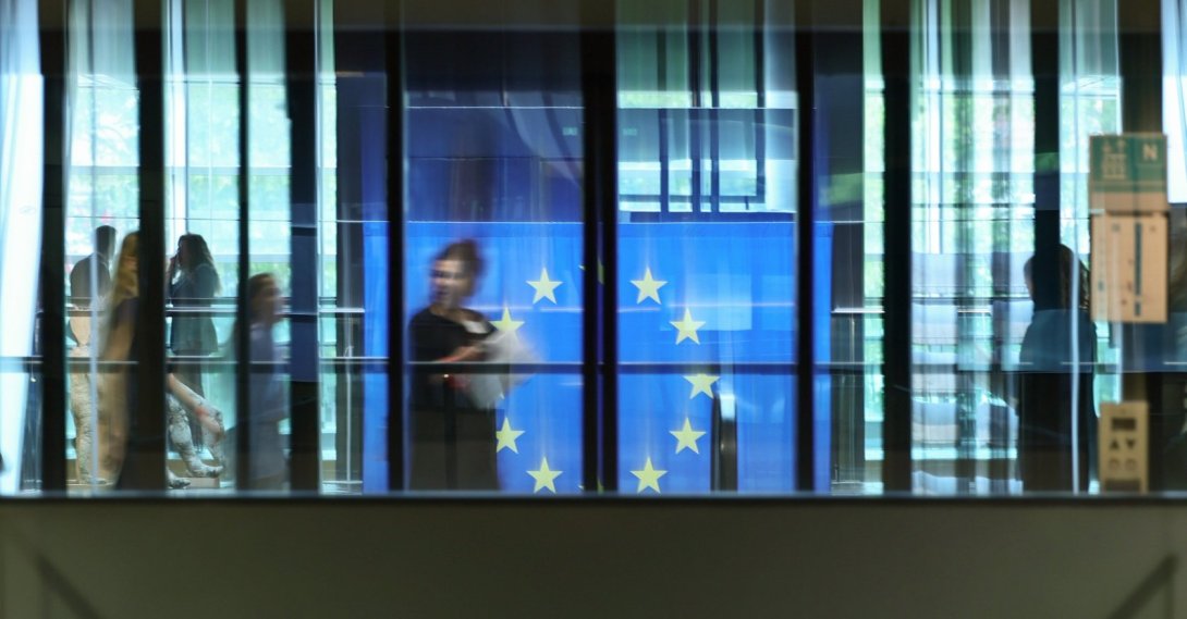 A flag of the European Union is seen at the European Parliament in Strasbourg, France, May 20, 2026. (EPA Photo)