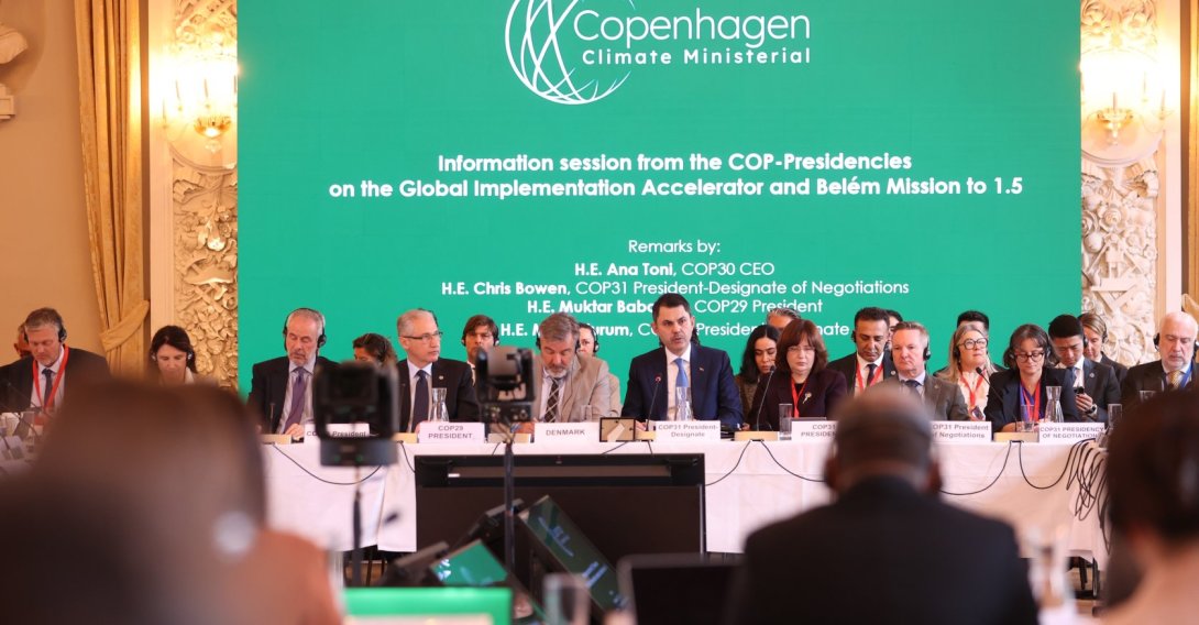 Environment, Urbanization and Climate Change Minister Murat Kurum speaks at at the Copenhagen Climate Ministers Meeting on the upcoming COP31 climate summit in Copenhagen, Denmark, May 21, 2026. (IHA Photo)