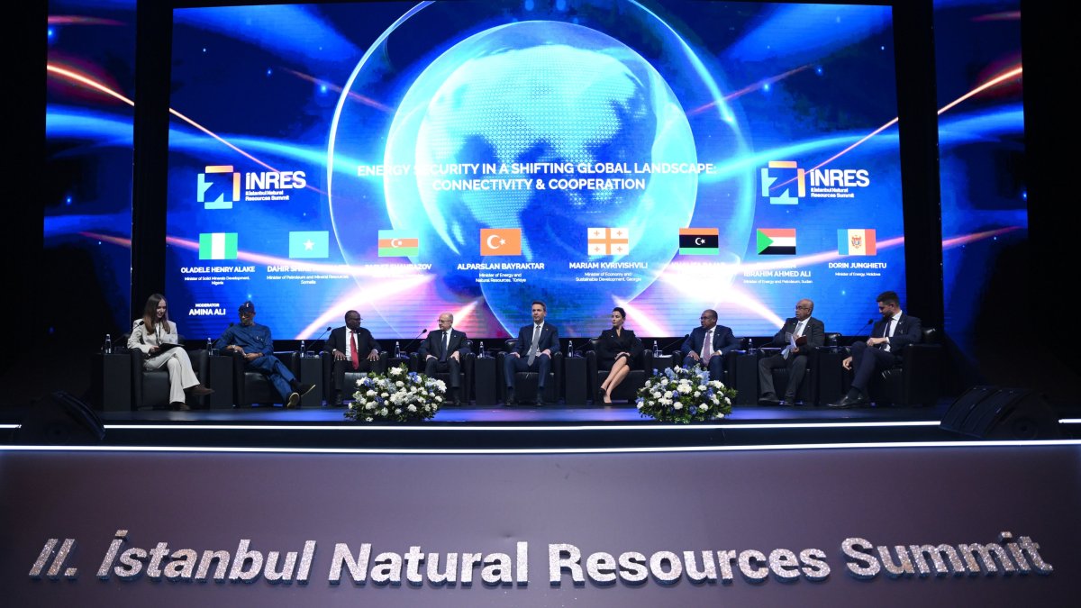 A view of the panel moderated by Daily Sabah business editor Amina Ali (L) and attended by energy ministers of various countries, including Türkiye's Alparslan Bayraktar (C), Istanbul, Türkiye, May 22, 2026. (AA Photo)