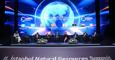 A view of the panel moderated by Daily Sabah business editor Amina Ali (L) and attended by energy ministers of various countries, including Türkiye's Alparslan Bayraktar (C), Istanbul, Türkiye, May 22, 2026. (AA Photo)