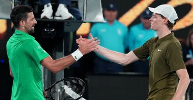 Novak Djokovic (L) is congratulated by Jannik Sinner following their semifinal match at the Australian Open tennis championship, Melbourne, Australia, Jan. 31, 2026. (AP Photo)