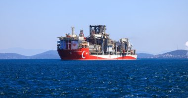 Türkiye's Abdülhamid Han drillship participates in hydrocarbon exploration activities after transiting the Bosporus in Istanbul, Türkiye, Aug. 3, 2024. (Getty Images Photo)