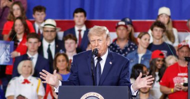U.S. President Donald Trump delivers remarks during a rally in Suffern, New York, May 22, 2026. (EPA Photo)