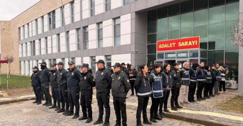 Security forces are seen in front of a courthouse in Tunceli, Türkiye, May 20, 2026. (DHA Photo)