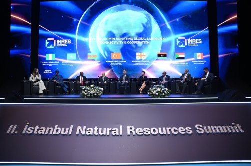 A view of the panel moderated by Daily Sabah business editor Amina Ali (L) and attended by energy ministers of various countries, including Türkiye's Alparslan Bayraktar (C), Istanbul, Türkiye, May 22, 2026. (AA Photo)