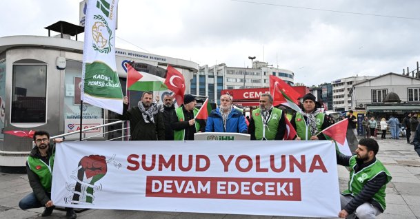 The Humanitarian Relief Foundation (IHH) holds a protest against Israel's attack on the Global Sumud Flotilla, Istanbul, Türkiye, May 3, 2026. (AA Photo) 