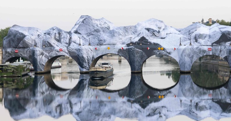 This photograph taken at the Pont-Neuf bridge shows the installation of "The Pont Neuf's cave," the newest artwork by French photographer and street artist JR, Paris, France, May 22, 2026. (AFP Photo)