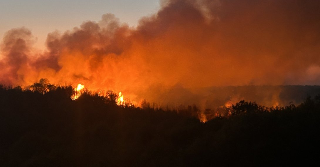 A forest fire burns in a wooded area in Beykoz as firefighters continue efforts to contain the blaze, Istanbul, Türkiye, April 22, 2026. (IHA Photo)