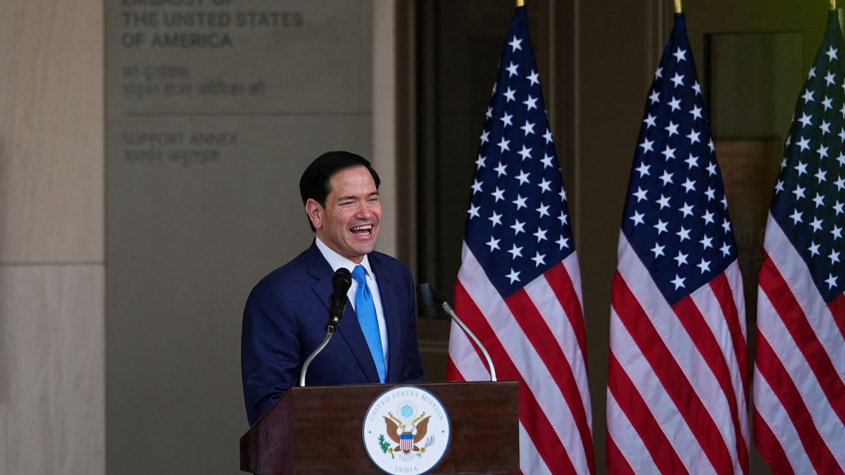 US Secretary of State Marco Rubio addresses a dedication ceremony for an annex building at the U.S. embassy in New Delhi, India, May 23, 2026. (AFP Photo)