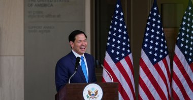 US Secretary of State Marco Rubio addresses a dedication ceremony for an annex building at the U.S. embassy in New Delhi, India, May 23, 2026. (AFP Photo)