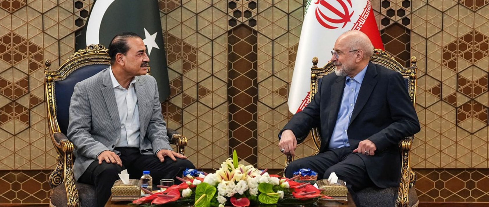 Iran’s Parliament Speaker Mohammad Bagher Ghalibaf (R) meets with Pakistan’s Army Chief Syed Asim Munir in Tehran, Iran, May 23, 2026. (AFP Photo)
