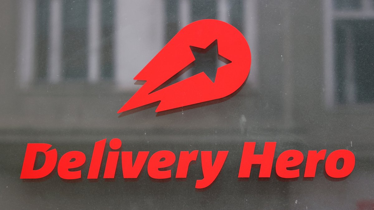 The Delivery Hero's logo is pictured at its headquarters in Berlin, Germany, Aug. 18, 2020. (Reuters Photo)