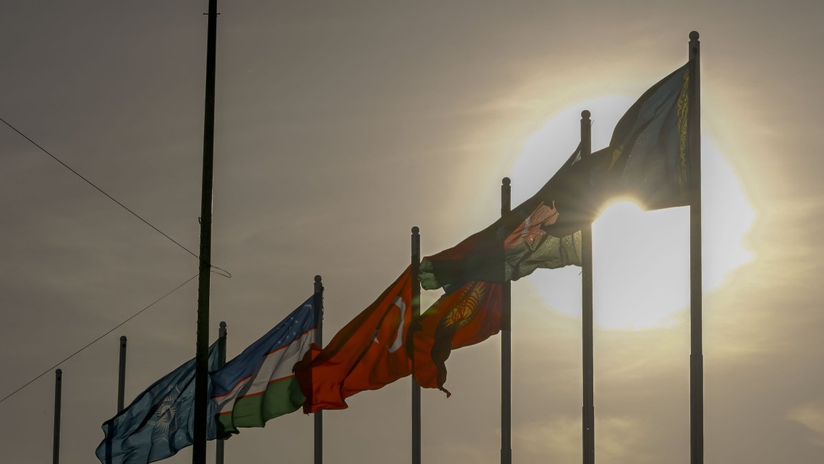A view of flags of OTS members, Turkistan, Kazakhstan, May 14, 2026. (AA Photo)