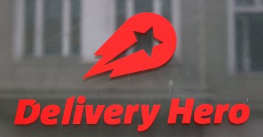 The Delivery Hero's logo is pictured at its headquarters in Berlin, Germany, Aug. 18, 2020. (Reuters Photo)
