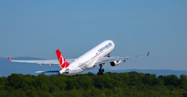 An Airbus A330-300 aircraft operated by Turkish Airlines takes off at Cointrin Airport, Geneva, Switzerland, April 24, 2026. (Reuters Photo)