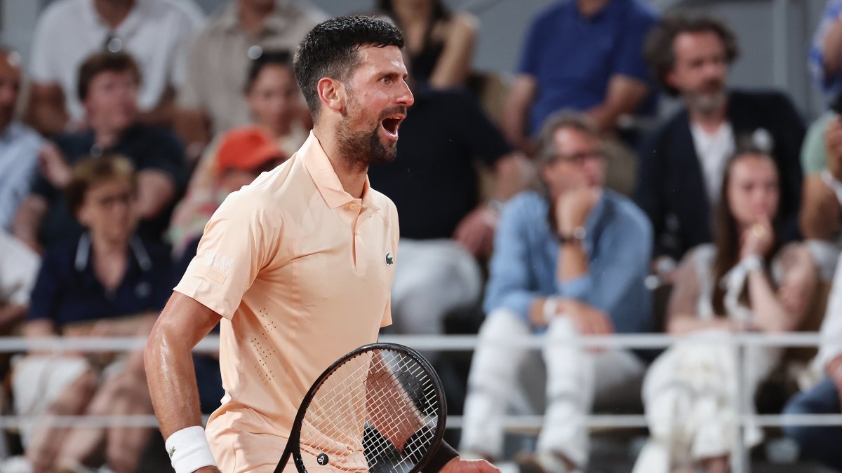 Serbia's Novak Djokovic celebrates his win following his Men's 1st round match against Giovanni Mpetshi Perricard of France at the French Open Grand Slam tennis tournament at Roland Garros, Paris, France, May 24, 2026. (EPA Photo)