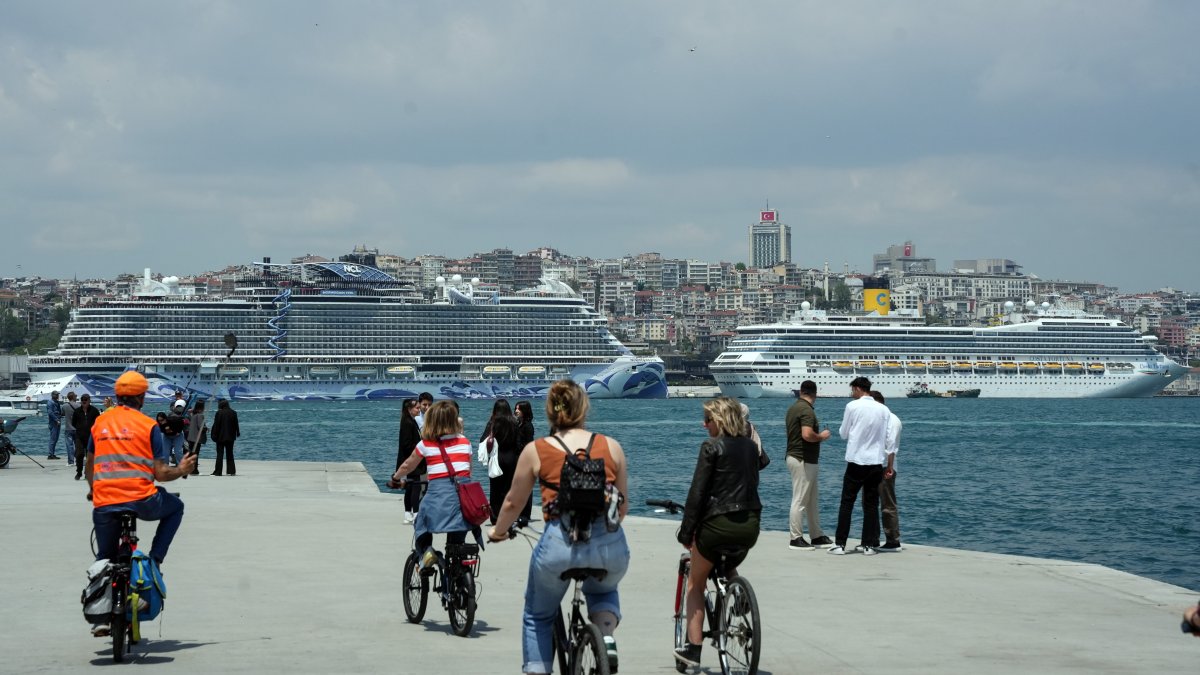 Cruise ships are seen docked at the Galataport, Istanbul, Türkiye, May 19, 2026. (IHA Photo)