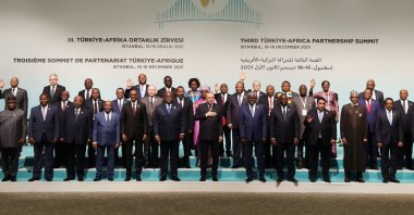 President Recep Tayyip Erdoğan (C) and leaders of the African nations pose for a family photo during the 3rd Türkiye-Africa Partnership Summit, Istanbul, Türkiye, Dec. 18, 2021. (AA Photo)