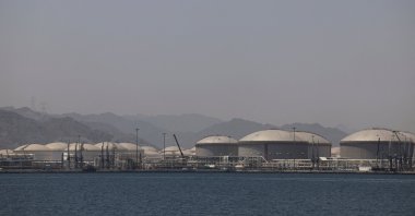 Oil containers at the Port of Fujairah, as the U.S.-Israel conflict with Iran limits marine traffic in the Strait of Hormuz, in Fujairah, United Arab Emirates, May 6, 2026. (Reuters Photo)
