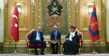 President Recep Tayyip Erdoğan and Sultan Haitham bin Tariq Al Said attend a meeting, Muscat, Oman, Oct. 22, 2025. (IHA Photo) 