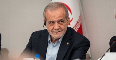 Masoud Pezeshkian, the President of Iran, takes questions from the media at a press briefing in New York, Friday, Sept. 26, 2025. (AP File Photo)