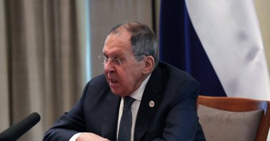 Russian Foreign Minister Sergei Lavrov addresses a press conference after attending the BRICS Foreign Ministers' Meeting in New Delhi, India, May 15, 2026. (EPA Photo)