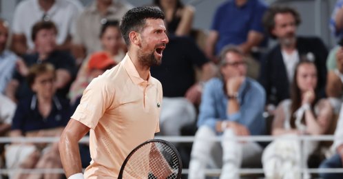 Serbia's Novak Djokovic celebrates his win following his Men's 1st round match against Giovanni Mpetshi Perricard of France at the French Open Grand Slam tennis tournament at Roland Garros, Paris, France, May 24, 2026. (EPA Photo)