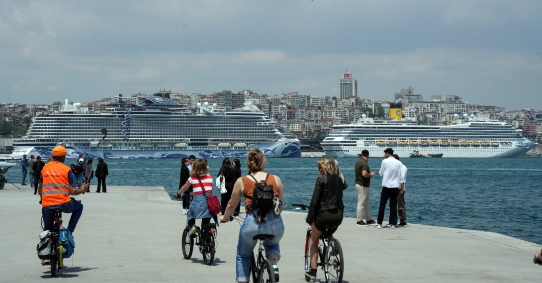 Cruise ships are seen docked at the Galataport, Istanbul, Türkiye, May 19, 2026. (IHA Photo)