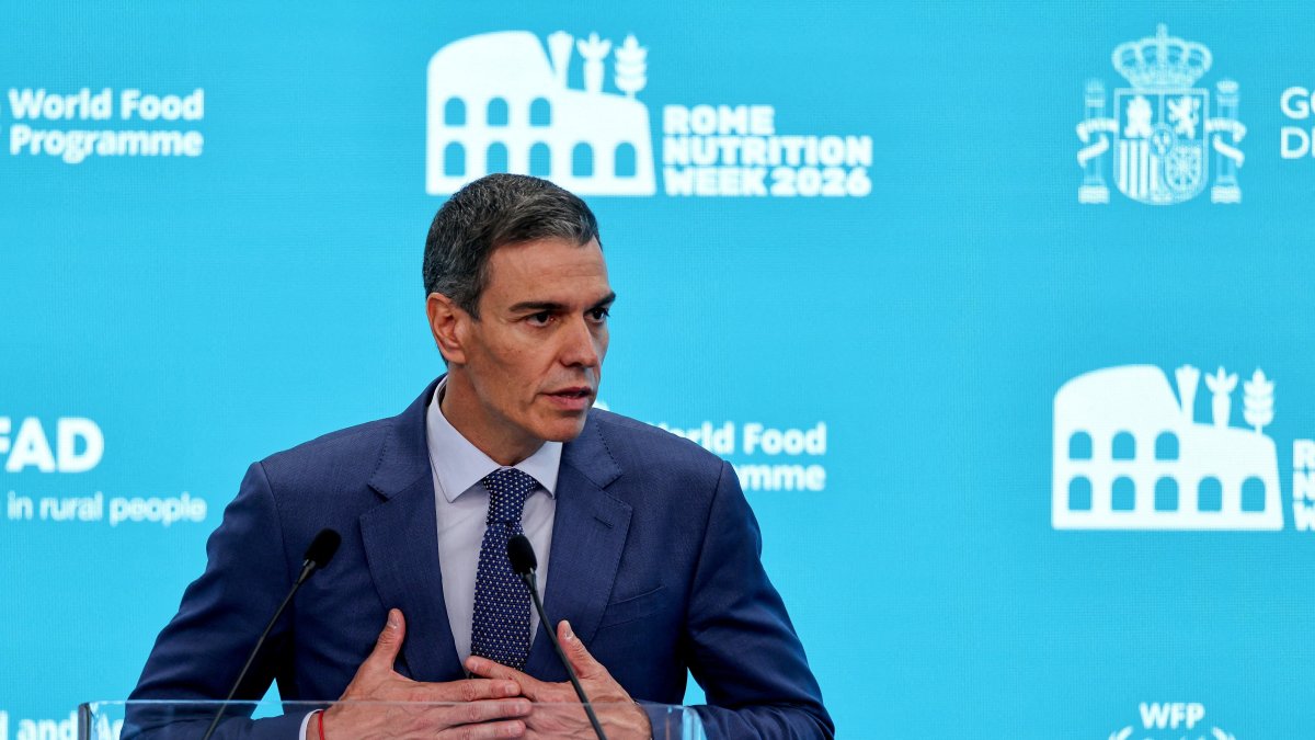 Spain's Prime Minister Pedro Sanchez speaks at the Food and Agriculture Organization of the U.N. special event 'Food Security and Nutrition Under Pressure: Consequences of the Middle East Conflict' during Rome Nutrition Week 2026 in Rome, May 26, 2026. (Reuters Photo)