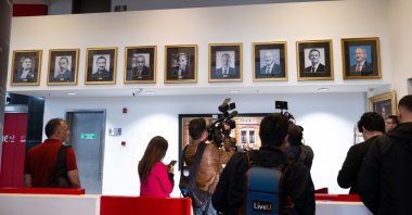 The photographs of CHP Chair Kemal Kılıçdaroğlu and former Chair Özgür Özel are re-hung at the CHP headquarters, Ankara, Türkiye, May 25, 2026. (AA Photo)