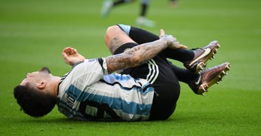 Argentina's Lionel Messi lies injured during the FIFA World Cup Qatar 2022 Group C match against Saudi Arabia at Lusail Stadium, Lusail City, Qatar, Nov. 22, 2022. (Getty Images Photo)